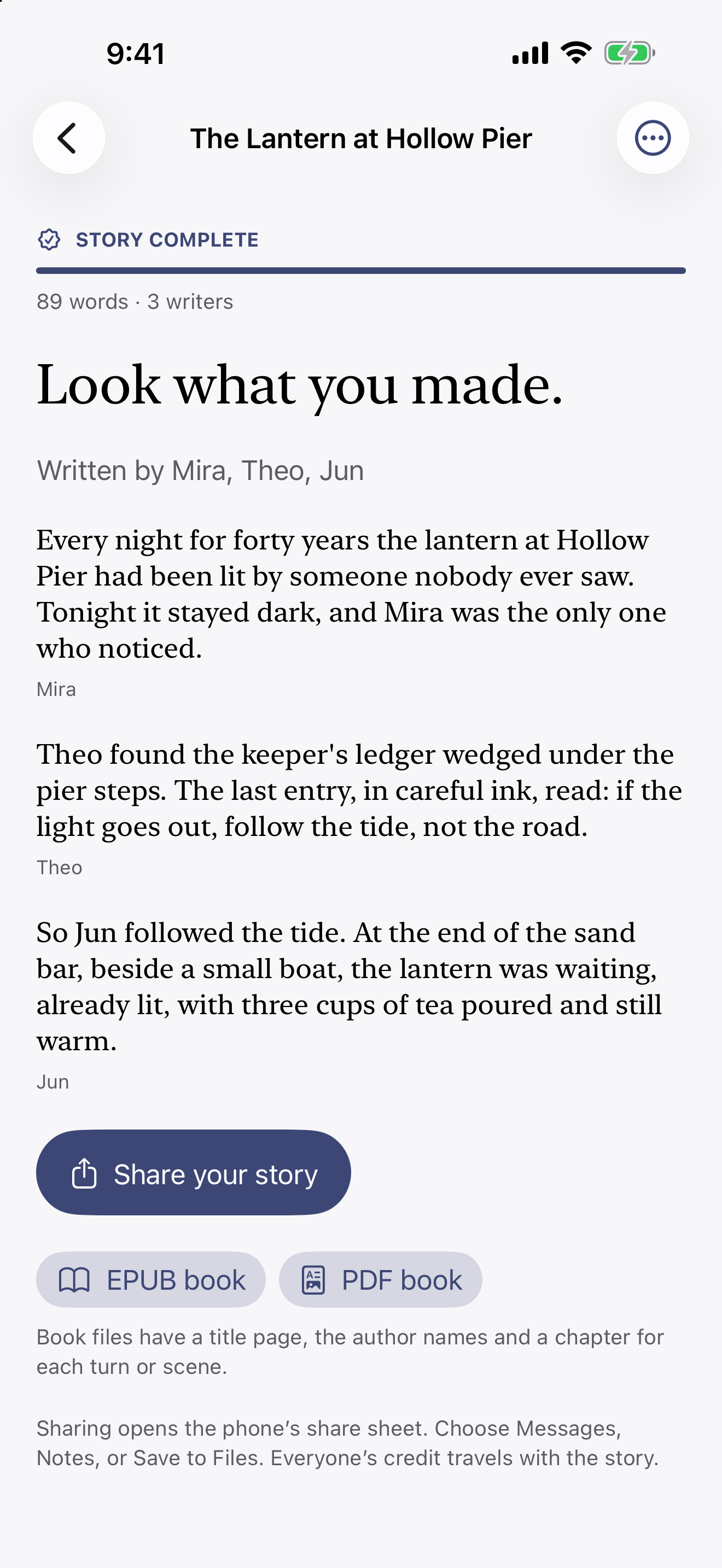 Read a finished story in Story Circle